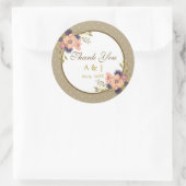 Sticker Rond Merci de Mariage floral rustique préféré (Sac)