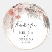 Sticker Rond Merci de Mariage Floral Rustique Rose (Devant)