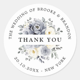 Sticker Rond Merci de mariage hivernal gris argenté en hiver