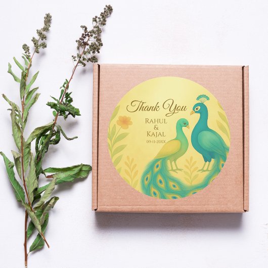 Sticker Rond Merci de Mariage indien de Peacock