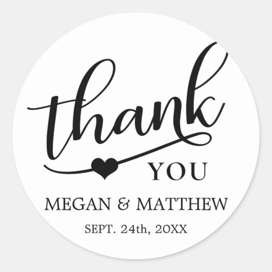 Sticker Rond Merci de Mariage noir et blanc moderne (Devant)