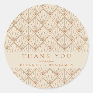 Sticker Rond Merci de mariage personnalisé Art Déco Burnt Orang