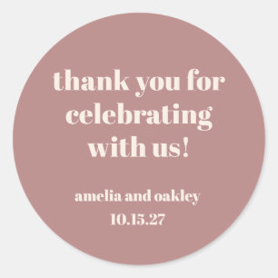 Sticker Rond Merci de mariage personnalisé Gras Dusty Rose Retr