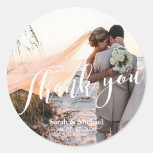 Sticker Rond Merci de Mariage photo personnalisable