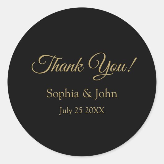 Sticker Rond Merci de Mariage romantique noir et or (Devant)