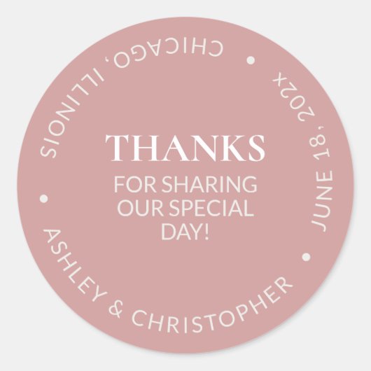 Sticker Rond Merci de Mariage Rose simple Dusty (Devant)