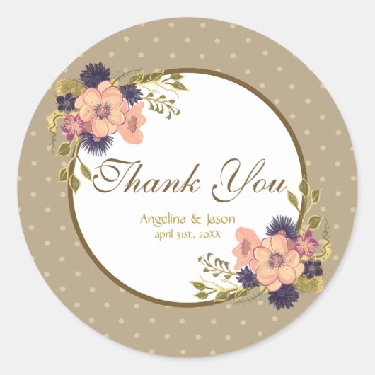 Sticker Rond Merci de Mariage Rose vintage  (Devant)