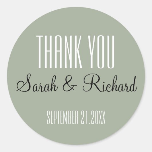 Sticker Rond Merci de Mariage rustique Sage Green (Devant)