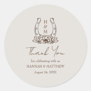 Sticker Rond Merci de mariage Rustique Western Boho Fer à cheva