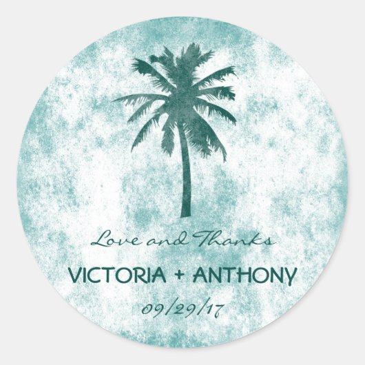 Sticker Rond Merci de mariage tropical Palm Tree Beach (Devant)