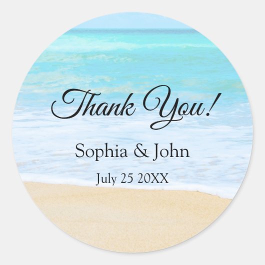 Sticker Rond Merci de mariage Tropical Summer Beach Favor (Devant)