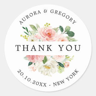 Sticker Rond Merci de Mariage végétal rose pâle