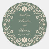 Sticker Rond Merci de Mariage vert rustique (Devant)