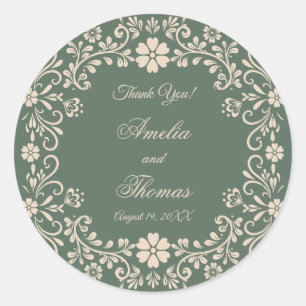 Sticker Rond Merci de Mariage vert rustique