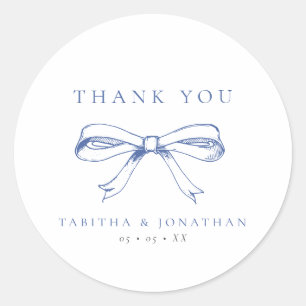Sticker Rond Merci de Mariage vintage Blue Bow