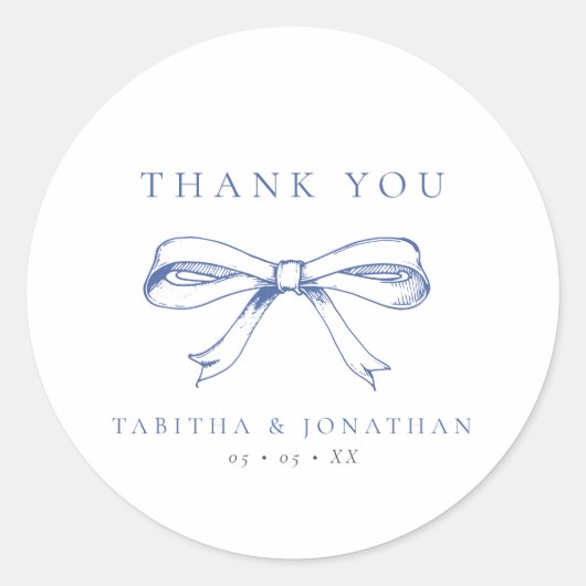 Sticker Rond Merci de Mariage vintage Blue Bow (Devant)