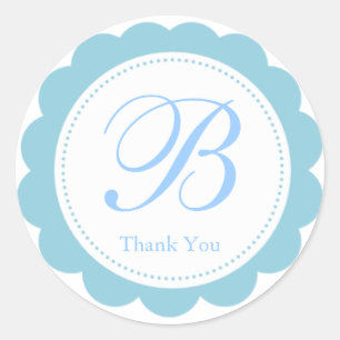 Sticker Rond Merci de monogramme circulaire bleu ciel blanc