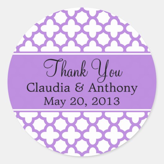 Sticker Rond Merci de Motif de la lavande Quatrefoil (Devant)