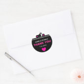 Sticker Rond Merci de moto rose noir, blanc (Enveloppe)