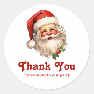 Sticker Rond Merci de Noël rétro Holly Jolly Santa Claus