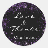 Sticker Rond Merci de paillettes violettes noires (Devant)