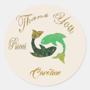 Sticker Rond Merci de Parties scintillant en or Pisces