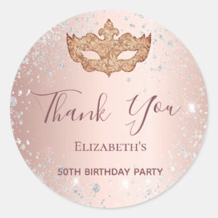 Sticker Rond Merci de parties scintillant en or rose masqué