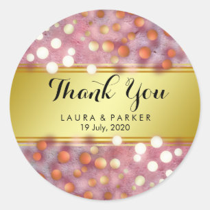 Sticker Rond Merci de Parties scintillant Gold Faux Foil Mariag
