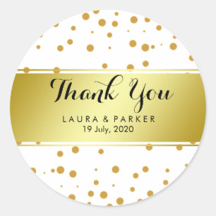 Sticker Rond Merci de Parties scintillant Mariage Gold Faux Foi