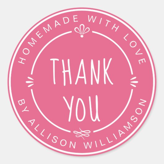 Sticker Rond Merci de petite entreprise fait maison rose chaud (Devant)