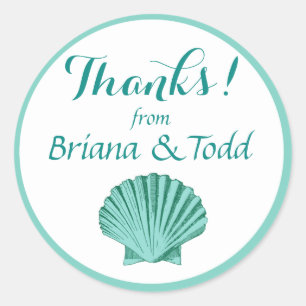 Sticker Rond Merci de plage de Scallop Seashell   aqua