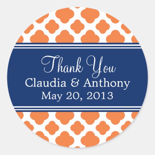 Sticker Rond Merci de Quatrefoil bleu orange et royal (Devant)