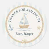Sticker Rond Merci de Sailing By | Bateau à voile bleu Pastel (Devant)