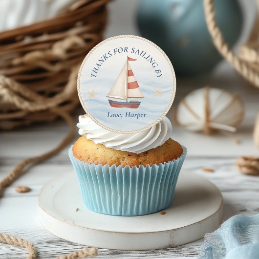Sticker Rond Merci de Sailing By | Voilier bleu marine