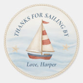 Sticker Rond Merci de Sailing By | Voilier bleu marine (Devant)