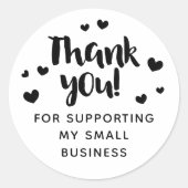 Sticker Rond Merci De Script Black Hearts Pour Le Soutien (Devant)