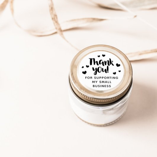 Sticker Rond Merci De Script Black Hearts Pour Le Soutien