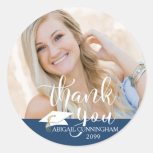 Sticker Rond Merci de script blanc - Clas photo de graduation n