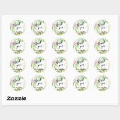 Sticker Rond Merci de script de fleurs roses Mariage personnali (Feuille)