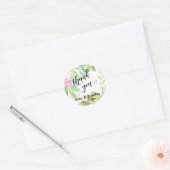 Sticker Rond Merci de script de fleurs roses Mariage personnali (Enveloppe)