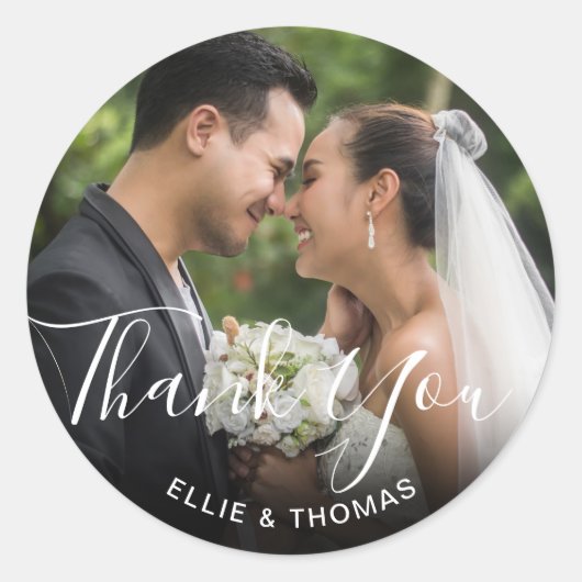 Sticker Rond Merci de script élégant photo (Devant)