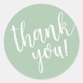 Sticker Rond Merci de script lettres Sage vert main (Devant)