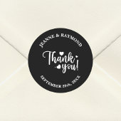 Sticker Rond Merci de script noir Mariage moderne personnalisé