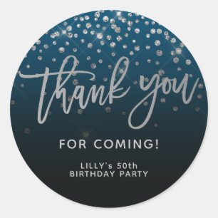 Sticker Rond Merci De Script Parties scintillant Argent Pour Bl