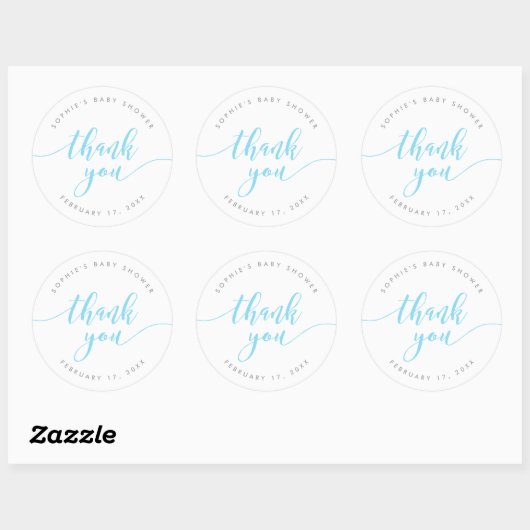 Sticker Rond Merci de script Pastel Blue Relax (Feuille)