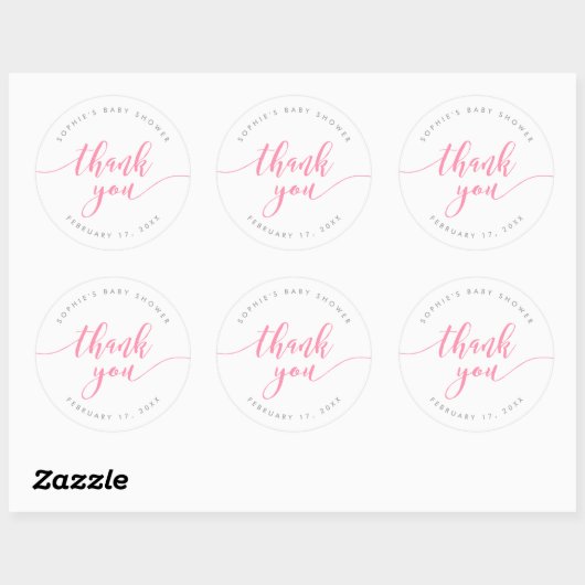Sticker Rond Merci de script Pastel Pink Relax (Feuille)