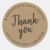 Sticker Rond Merci de script rustique papier Kraft (Devant)