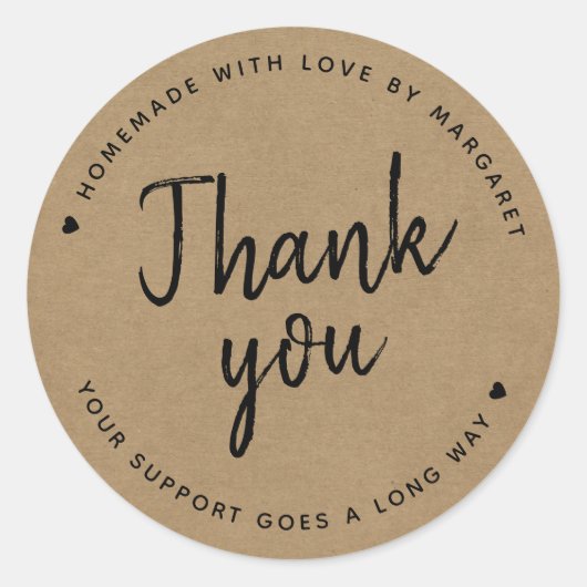 Sticker Rond Merci de script rustique papier Kraft (Devant)
