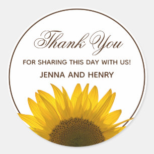 Sticker Rond Merci de tournesol Floral Script Pays