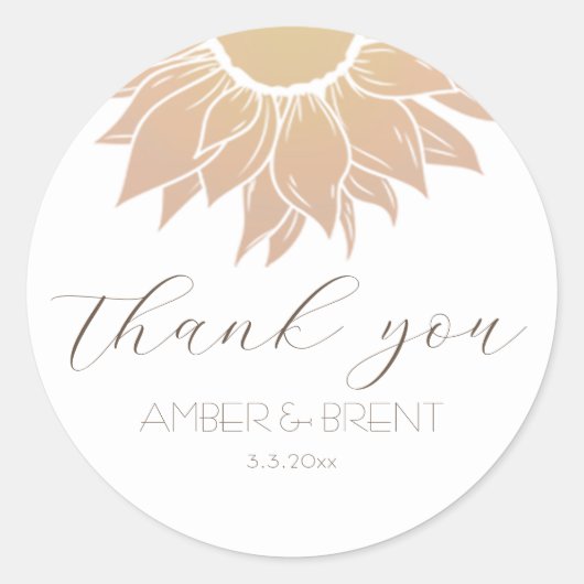 Sticker Rond Merci de tournesol moderne et simple (Devant)